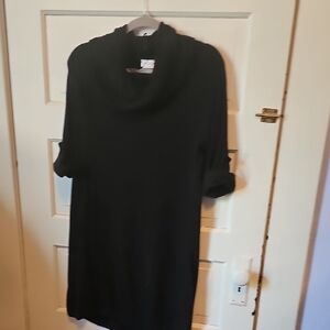 Elegant Black Cowl Neck Sweater with Three-Quarter Sleeves